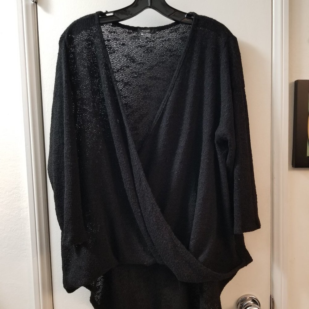 3/4 sleeve cross front hi/lo sweater